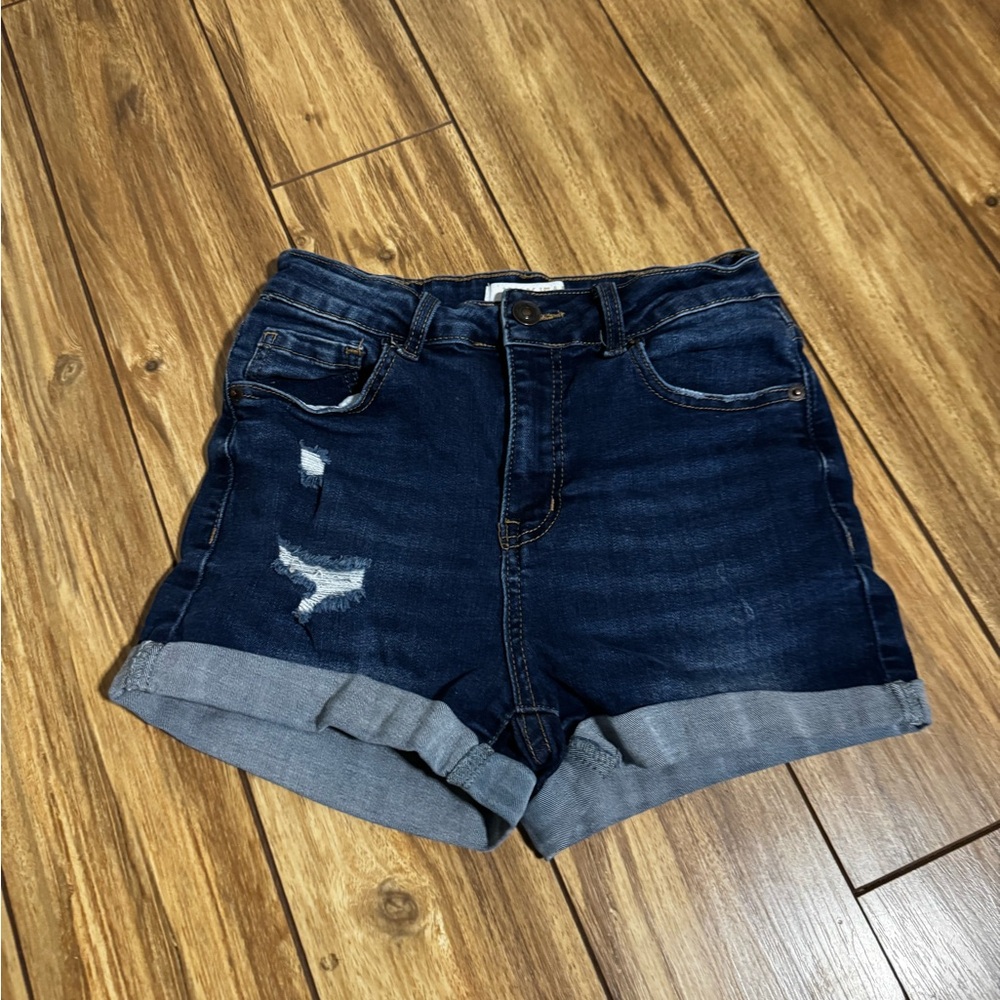 Wax Jean Blue Jean Shorts Distressed High-Waisted